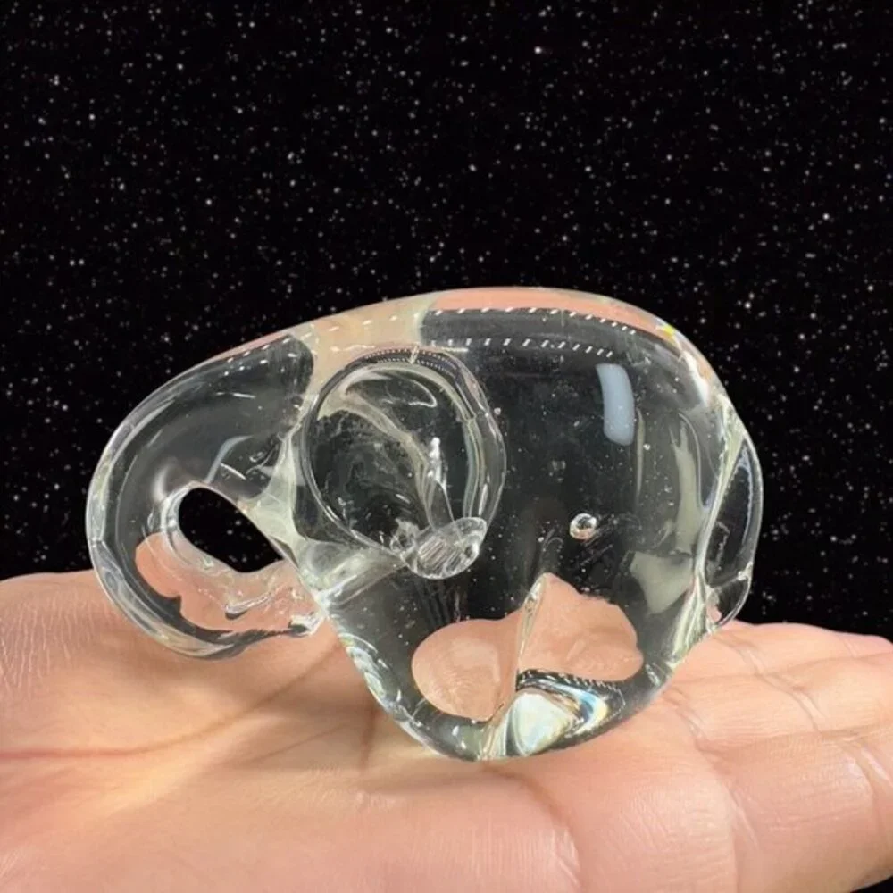 1980s Clear Art Glass Baby Elephant Figurine Vintage Glass House Decor 3”Wide 2”